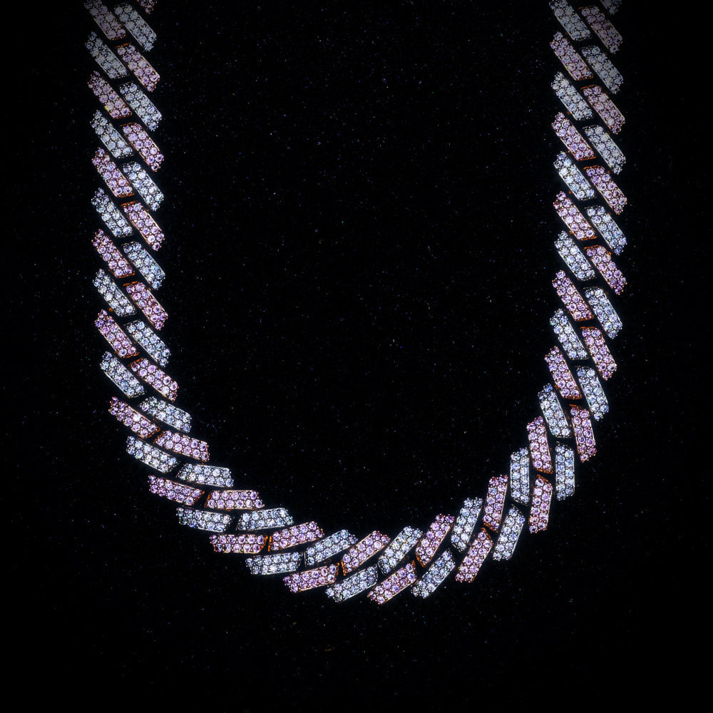 2-Tone 14mm Diamond Prong Link Chain - Rose/White