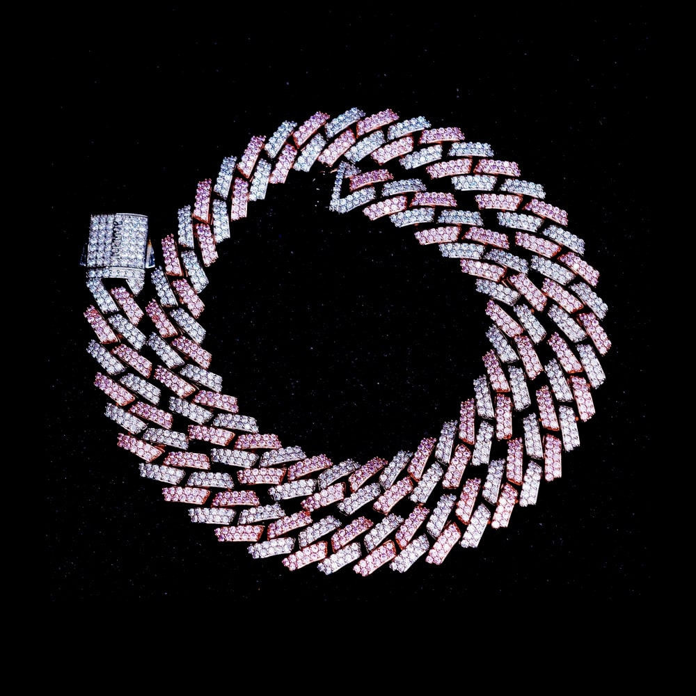 2-Tone 14mm Diamond Prong Link Chain - Rose/White