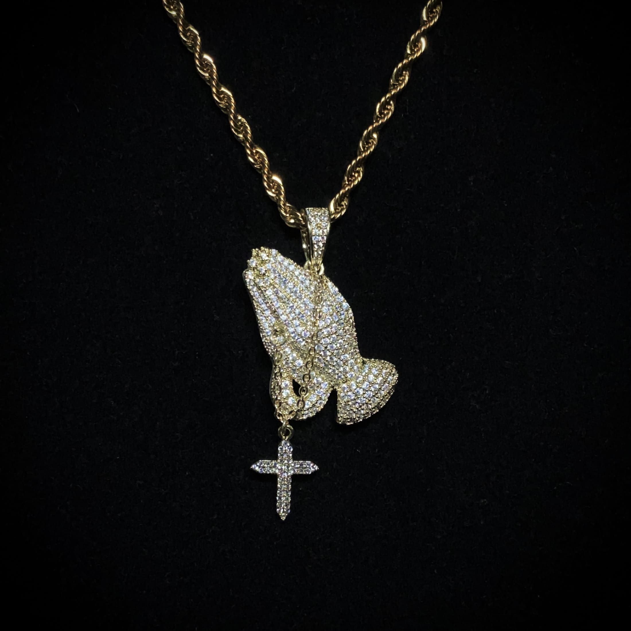 Iced Praying Hands Pendant | Ice Mob