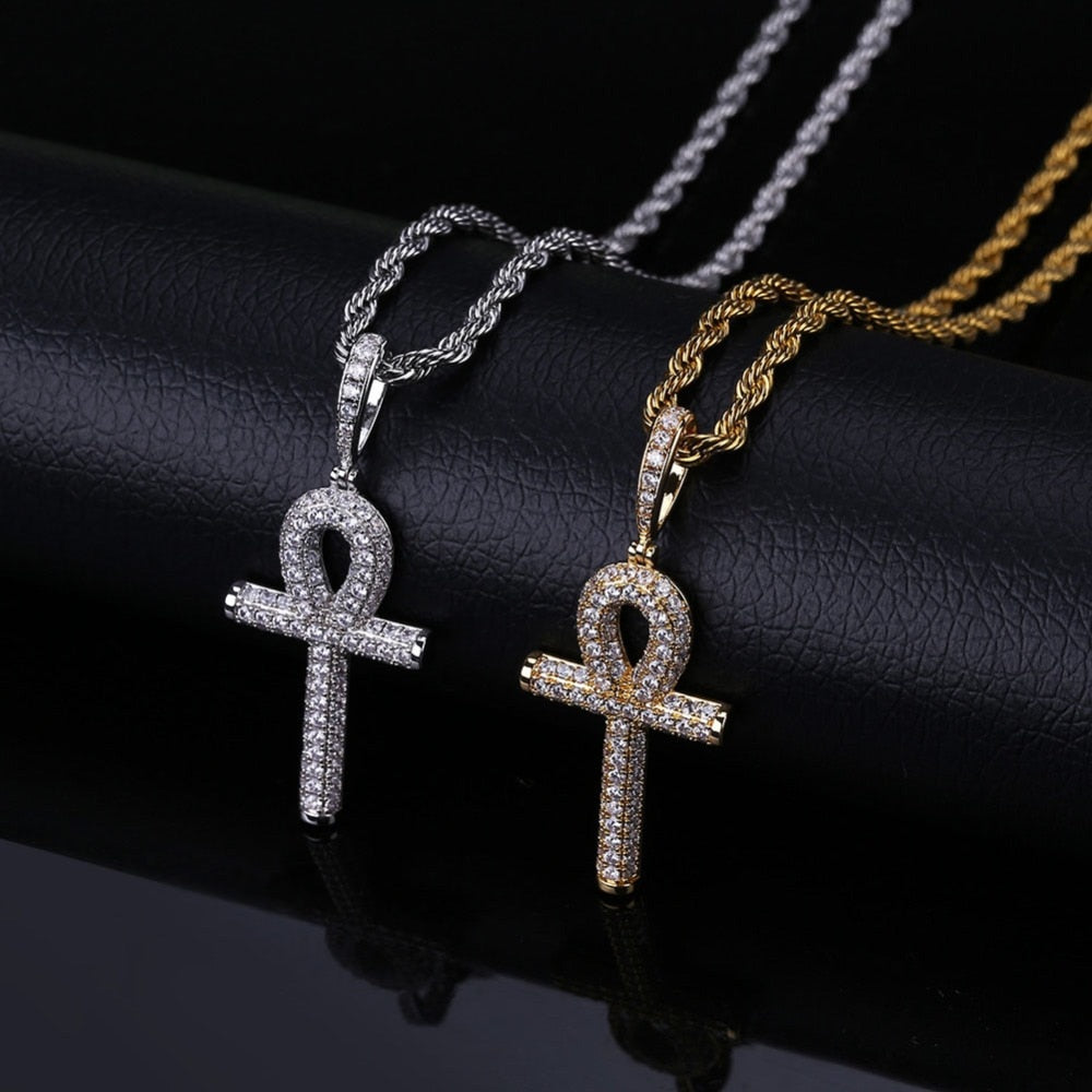 Iced Ankh Round Pendant