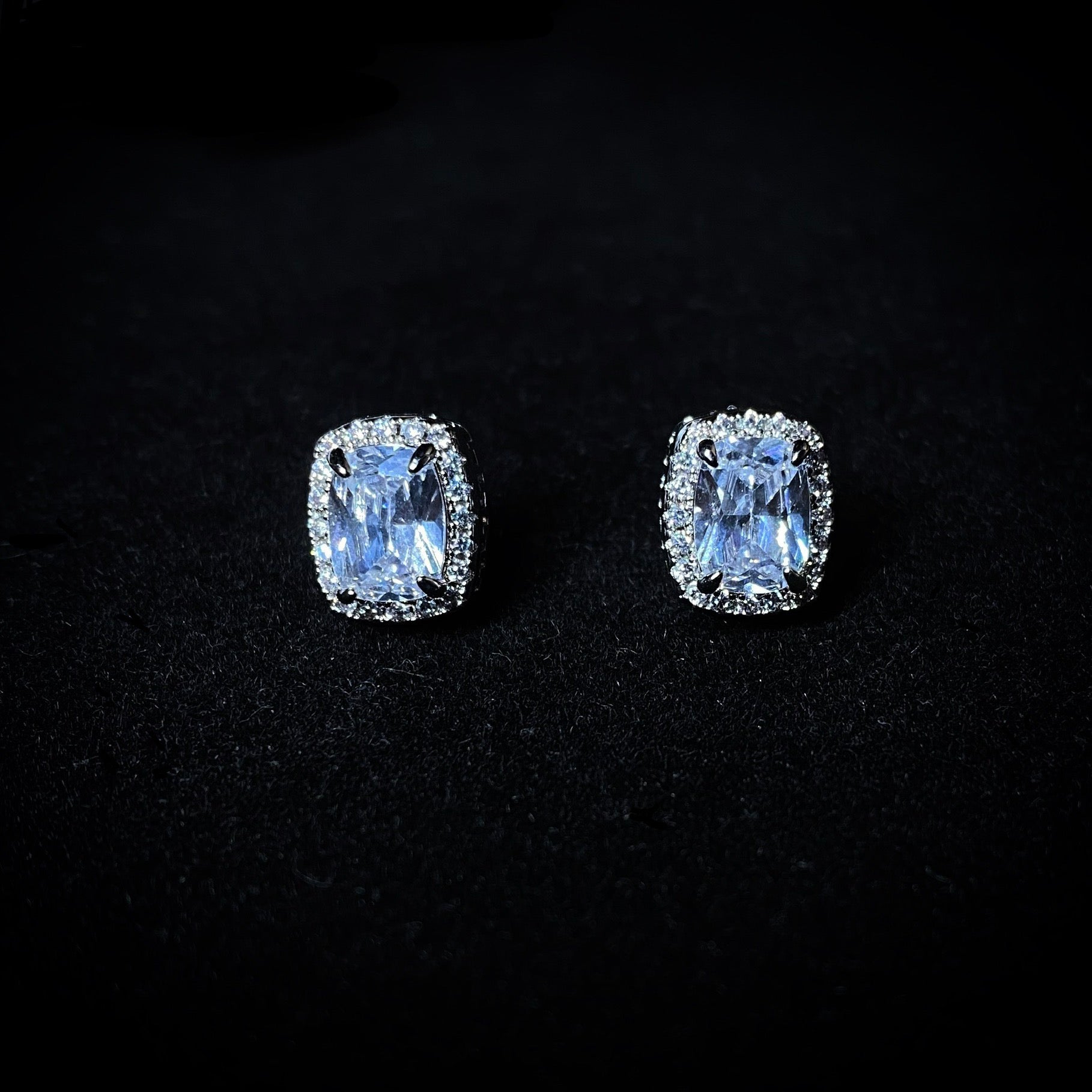 Iced Clear Square Stud Earrings - Pair