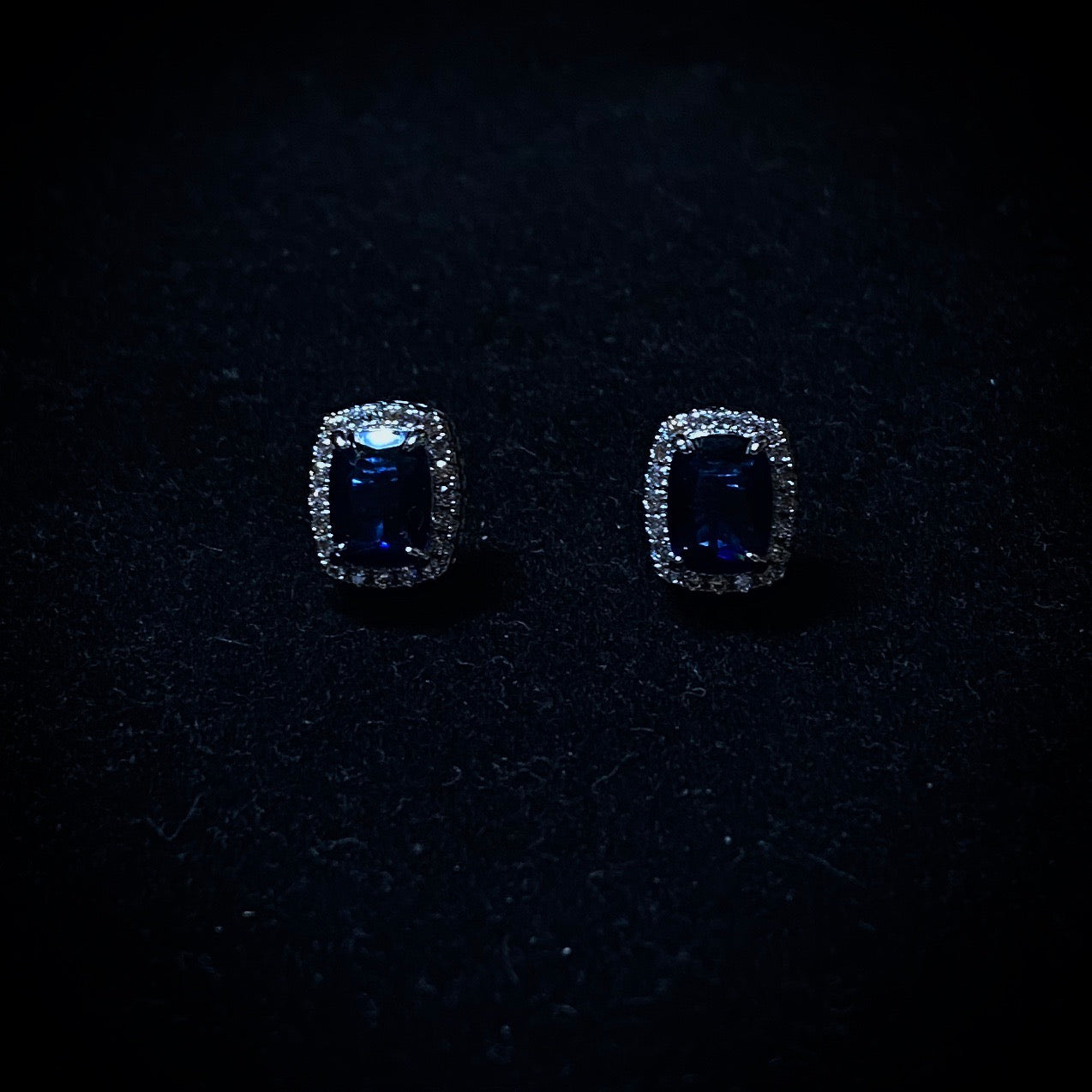 Iced Blue Square Stud Earrings - Pair