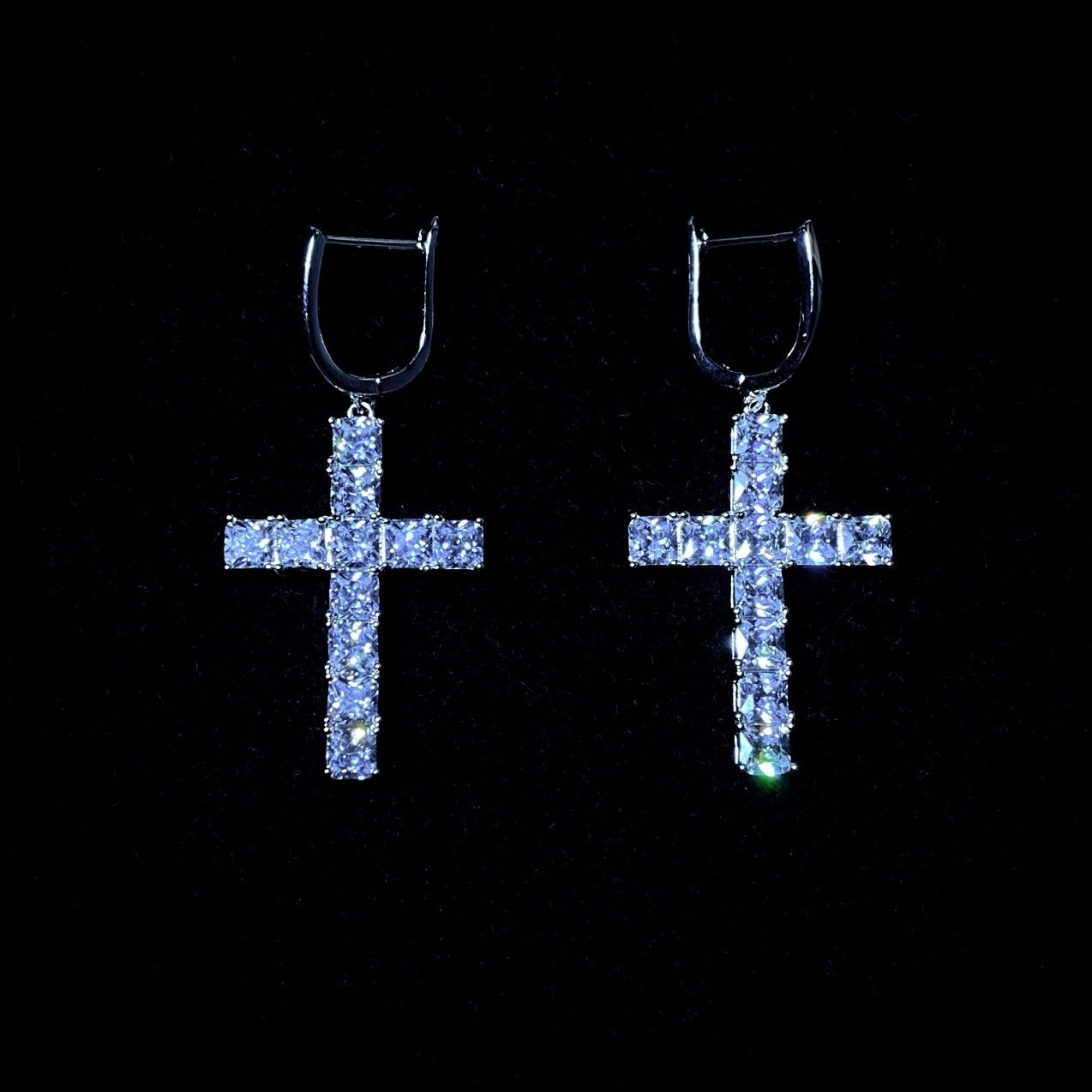 Diamond Cross Earrings - Pair